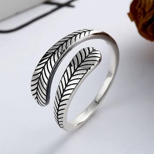 Miniatura 4 de BOKIIWAY 925 Sterling Silver Leaf Ring Statement Vintage Finger Ring Silver Fashion Party for Women Girl Jewelry Gifts