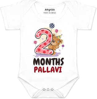 ARVESA Customised Baby Name 2 Month Baby Milestone Romper for Baby Boy and Baby Girl Cotton 0–12 Months Design no 1811-2 M... Price In India