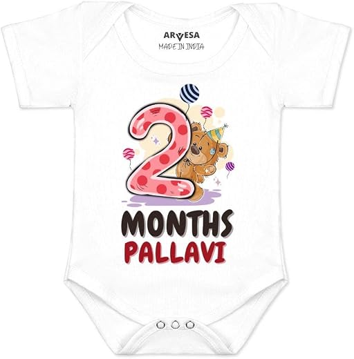 ARVESA Customised Baby Name 2 Month Baby Milestone Romper for Baby Boy and Baby Girl Cotton 0–12 Months Design no 1811-2 M...