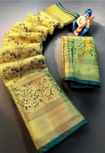 Generic green kanjivaram silk saree in tussar silk – image 3