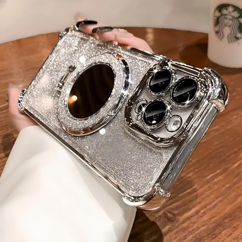 Sparkling Glitter Case for iPhone 17/16/15/14/13/12/11 & Pro/Pro Max – Slim, Shockproof & Anti-Scratch with Mirror and Stand Holder – Stylish & Protective, Idealing for Everyday Use