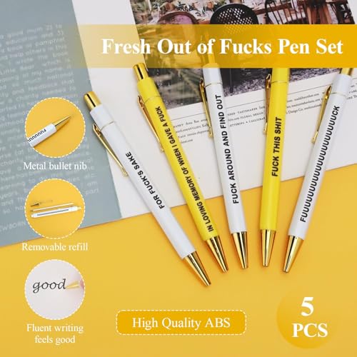 Kaempe Funny Pens, Fresh Out of Fucks Pen Set, Swear Word Daily Pen Set, Ballpoint Pen Set Secret Santa Gifts, Retractable Funny Pens with Sayings for Adult Coworkers Office Supplies Women - Image 3