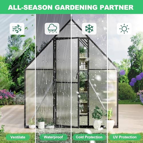GarveeLife 6x11FT Aluminum Large Walk-in Greenhouses for Outside, Polycarbonate Greenhouse with Aluminum Frame, Greenhouse with Ventilation and Rain Gutter, Polycarbonate Greenhouses for Outdoors by GarveeLife - Image 4
