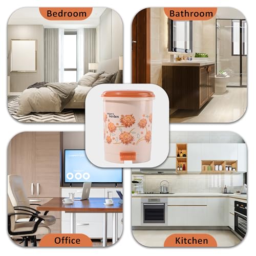 Image of Kuber Industries 2.5 Ltr Plastic Pedal Dustbin | Trash Waste Bin for Study Room, Bed Room, Wash Room & Office Use | Dustbins & Garbage Bin for Kitchen & Home | Flower - Cream