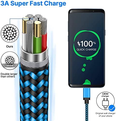 USB C Charger Cable 3A Fast Charging 1M 3Pack, Braided Type C Cable for Samsung Galaxy S22 S21 S20 S10 S9 A21s A12 A13 A22 A32 A33 A41 A40 A51 A52 A53 A70 A03, Huawei P40 P30 P20, Sony, Xiaomi, Oppo