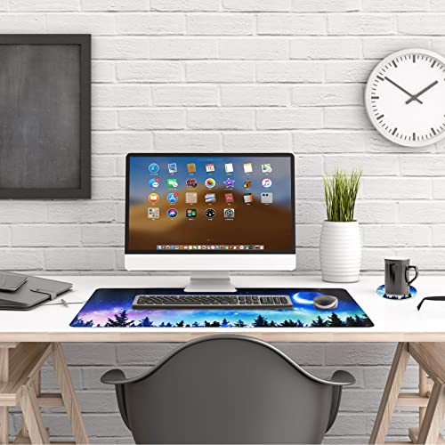AIMSA Extended Gaming Mouse Pad, XL Large Keyboard Mouse Mat Desk Pad with Stitched Edges, Durable Non-Slip Base Mousepad for Home Office Work, 35x15.7inch, Forest Moon Sky — view 6