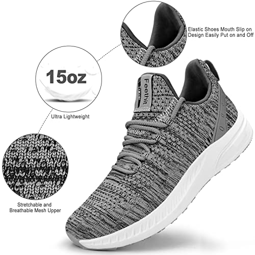 Feethit Mens Slip On Walking Shoes Blade Tennis Shoes Non Slip Running Shoes Lightweight Workout Shoes Breathable Mesh Fashion Sneakers Light Grey Size 9 #TOP2