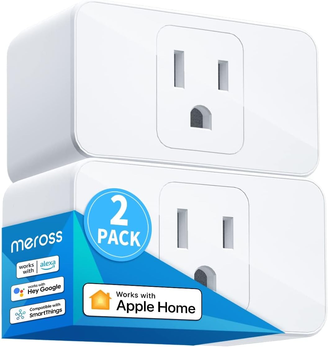 meross Smart Plug 15A, Works with Apple HomeKit, Voice & APP Control 2 Pack | Compatible with Alexa, SmartThings, Google, Offline Control, 1800W 15A ETL Certified, 2.4GHz Wi-Fi, for Bedroom / Lamps / Fan