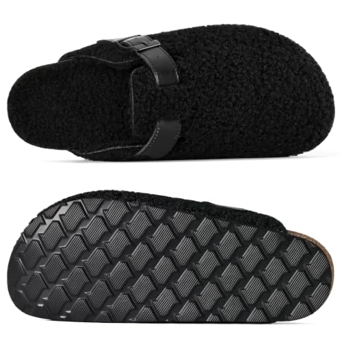 Image of KIDMI Women's Fur Lined Genuine Suede Clogs Fuzzy Cork Footbed Potato Shoes