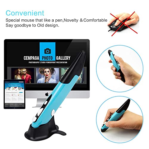Wireless Optical Pocket Pen Mouse, Lychee 2.4Ghz Usb Wireless Optical Pen Mouse 800/1200/1600 Dpi Adjustable Handwriting Mini Mice For Pc Laptop Notebook Computer Mac (Blue) #TOP2