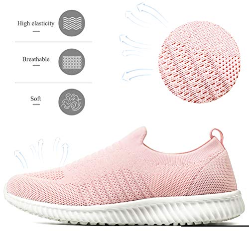 Akk Womens Athletic Shoes Lightweight - Memory Foam Slip On Sneakers Pink #TOP1