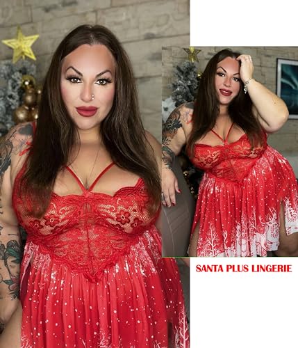 Avidlove Lingerie Plus Size Babydoll de renda feminina, camisola com alças e gola V, malha para dorm