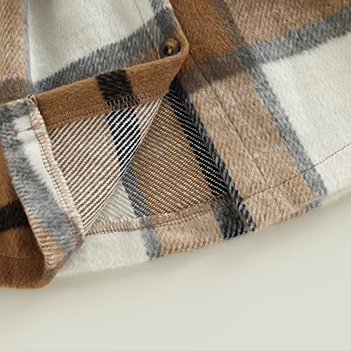 Wallarenear Toddler Baby Girl Flannel Long Sleeve Dress Coat Contrast Hoodie Jacket Patchwork Plaid Coat With Belt Fall Outerwear (Earthy Yellow, 18-24 Months) #TOP5