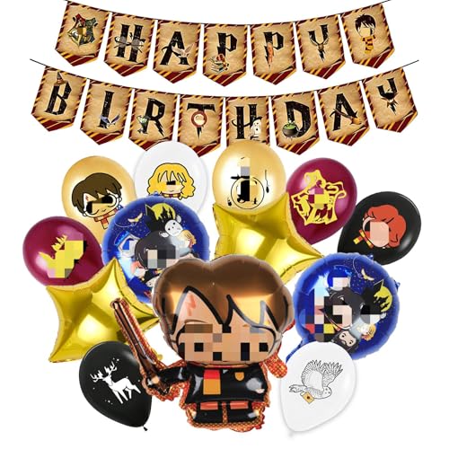 14PCS Magical Birthday Party Decorations Cartoon Latex Balloons Happy Birthday Banner Magic Foil Balloon Harry Theme Party Supplies for Kids Boys Girls