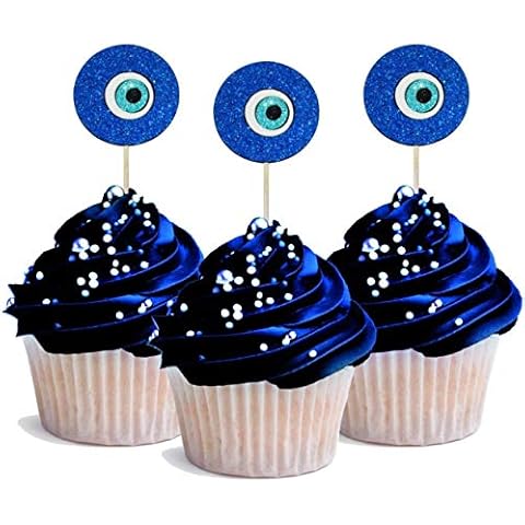Picwrap Evil Eye Cupcake Topper 12 pieces per Pack Decoration Glitter Foamy Cover