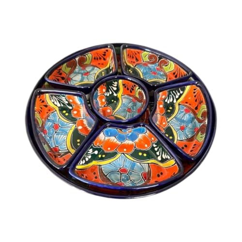 Handmade 7-Piece Talavera Appetizer Tray | Sectional Botanero Party Platter for Dips, Sauces & Charcuterie