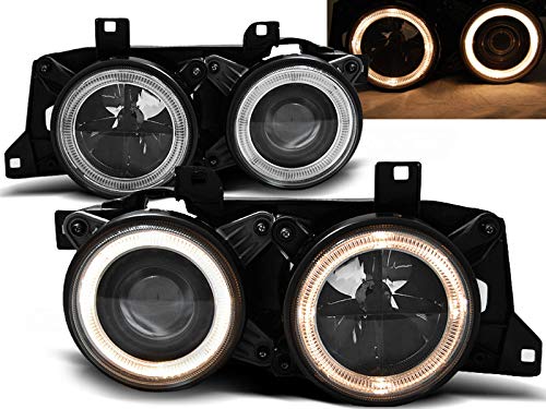 Image of Headlights compatible with Bmw 7 Series E32 E34 1986 1987 1988 1989 1990 1991 1992 1993 1994 GV-1190 Front Lights Car Lamps Headlamp Headlamps Driver And Passenger Side Set Headlight Angel Eyes Black