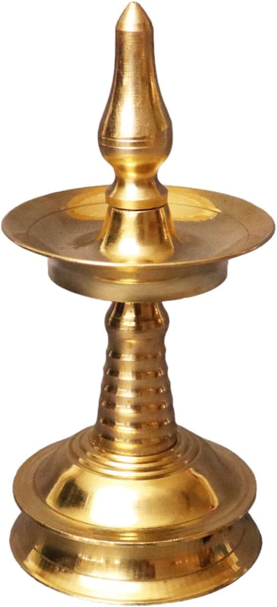 Spillbox Traditional Brass Kerala Kuthu villaku Diya for Puja | Lord Ayyappan Vilakku|Pooja Aarti|Arti Deepak Deepam Oil Lamp for Home Temple [Weight:125g]-Kerala Nila Villakku(4.5inch)