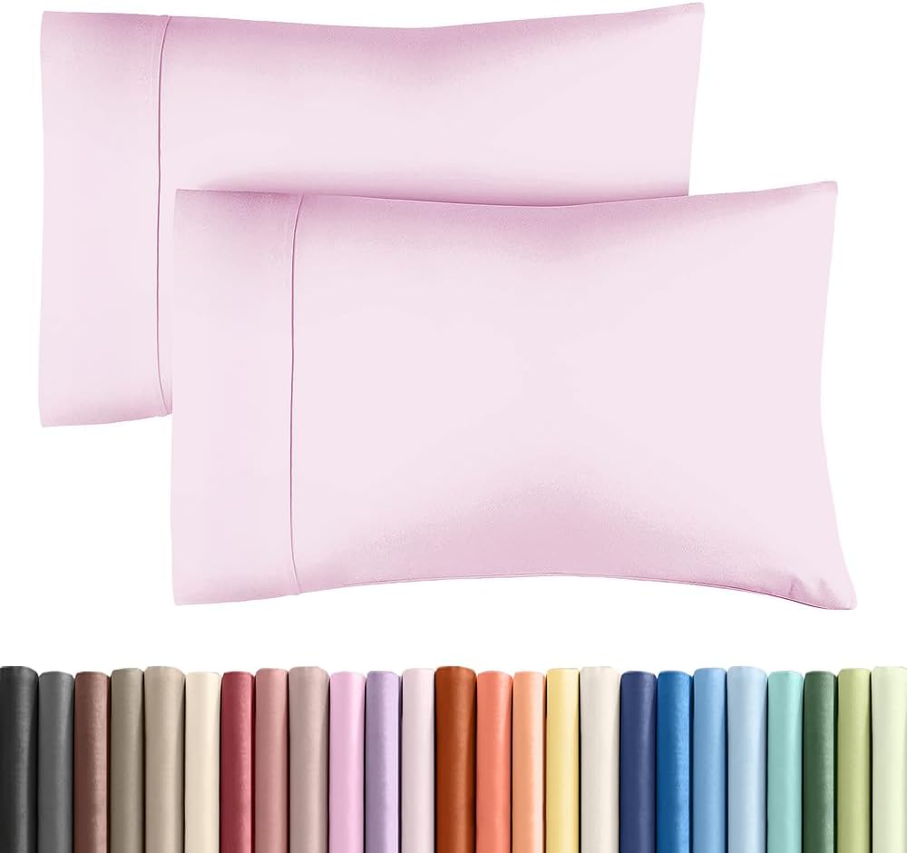 Standard Pillow Cases - 2 Pack Pillowcase Covers - 20" x 26" (Light Pink)