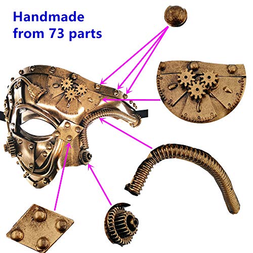 Ubauta Steampunk Metal Cyborg Venetian Mask,Gold Masquerade Mask For Halloween Costume Party/Phantom Of The Opera/Mardi Gras Ball #TOP3