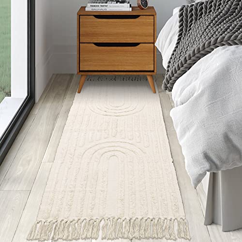 Lanffia Boho Runner Rug 2X5, Washable Beige Rainbow Tufting Kitchen Runner With Tassels Bohemian Cotton Woven Accent Rug For Home Living Room Bedroom Laundry Room Bathroom #TOP4
