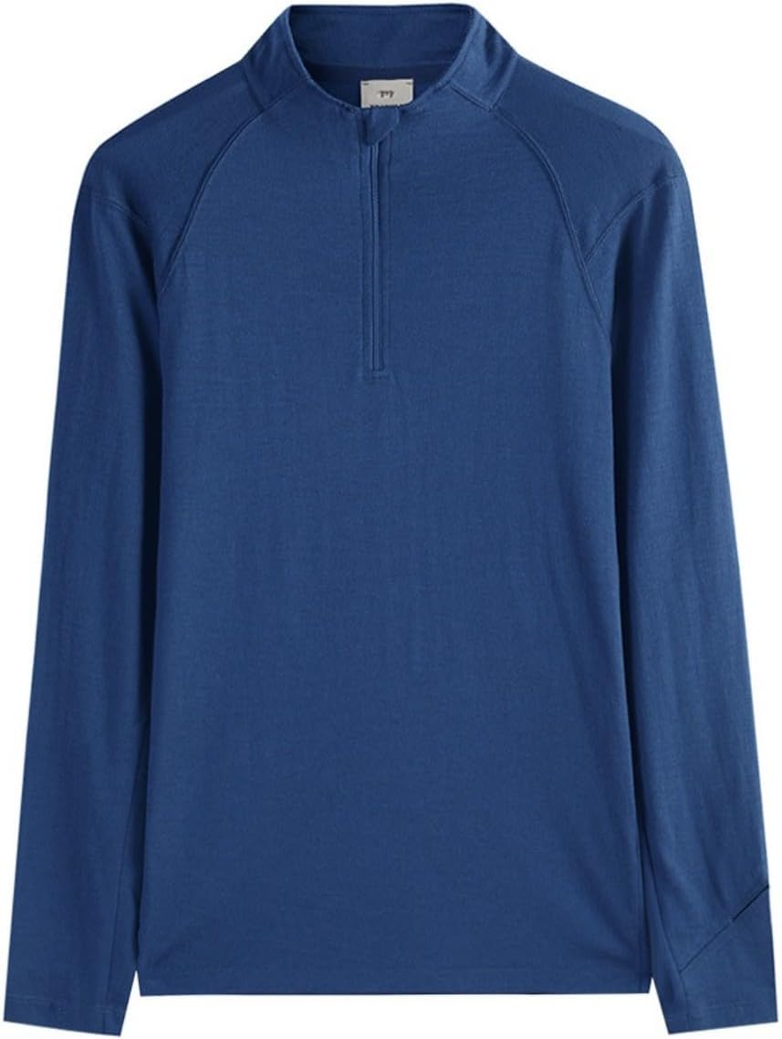 Men’s Zip Up Collar Athletic Tops - 100% Merino Wool Soft Lightweight Workout Long Sleeve Shirt for Running Hiking