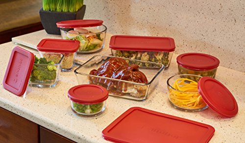 Anchor Hocking Classic Glass Food Storage Containers With Lids, Red, 16-Piece Set #TOP1