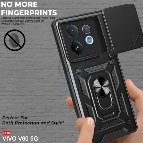 Image of AESTMO Tough Armor Vivo V60 / V60e / T4 Pro 5G Bumper Back Case Cover | Ring Holder & Sliding Camera Shield Cover | 360 Degree Protection Back Case Cover for Vivo V60 / V60e / T4 Pro 5G (Black)