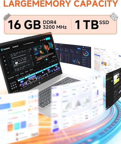 Image of HP 17 Inch Touchscreen Laptop Computer for Business, AMD Ryzen 5 7430U, 17.3 inch HD+ Anti-Glare Display, 16 GB RAM, 1 TB SSD, Copilot AI, Wi-Fi 6, Bluetooth 5.4, Fast Charge