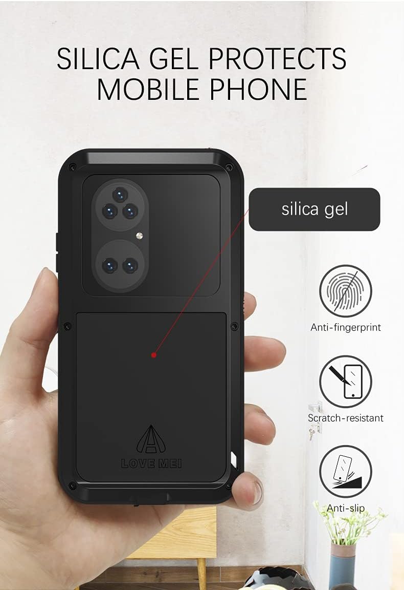 LOVE MEI for Huawei P50 Pro Metal Case, Outdoor Heavy Duty Shockproof Dropproof Aluminum Metal Military Rugged Bumper Protection Cover for Huawei P50 Pro (Black)
