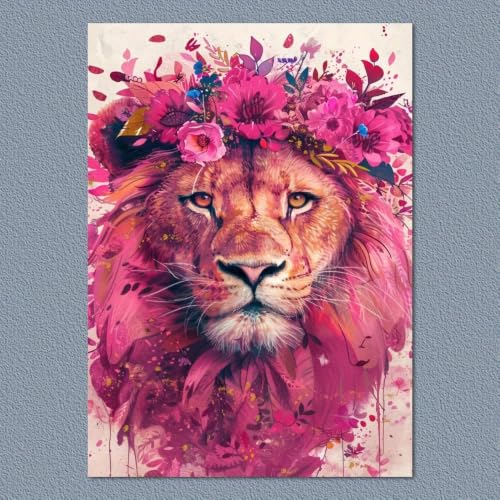 Affiche lion rose avec cadre 60x80cm pour salon - 2