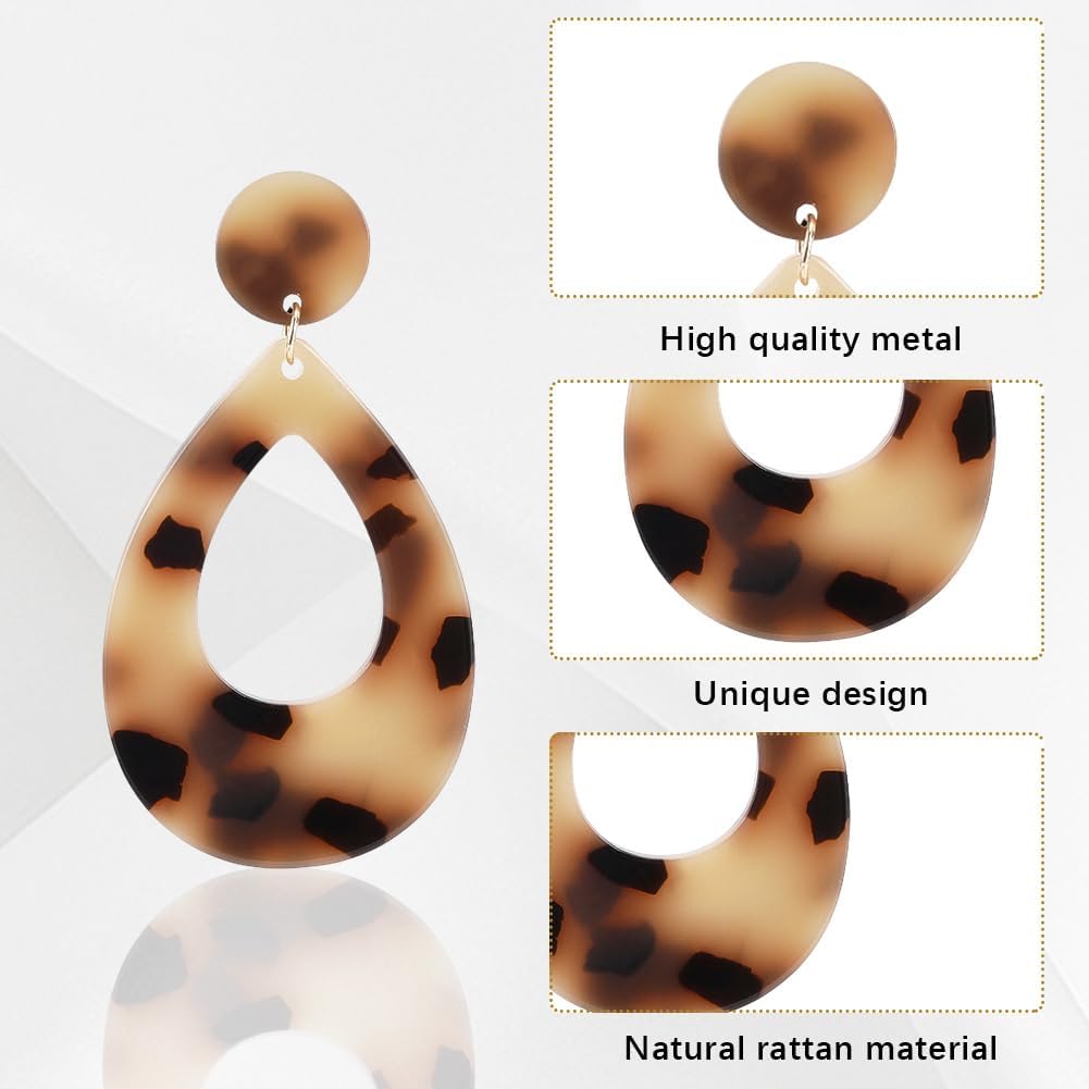 4 Pairs 4 Styles Boho Drop Earrings Beach Dangle Earrings Set Large Raffia Bohemian Teardrop Rattan Woven Round Tropical Eardrop Jewelry Bulk Ear Studs for Women Summer Holiday Party Supply