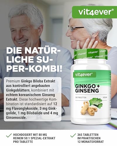 Ginkgo-Tabletten mit Ginseng – 365 hochdosierte Tabletten