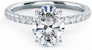 Engagement Ring 2 CT Moissanite Oval Cut Pave Engagement Rings for Women Platinum Plated Silver