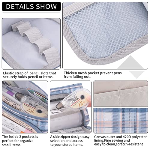 Easthill Big Capacity Pencil Case Canvas High Large Storage Pouch Marker Pen Case Simple Stationery Bag School College Office Organizer For Teens Girls Adults Student-Plaid Q #TOP5