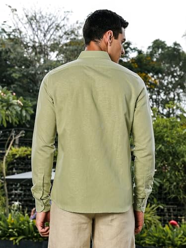 Image of Thomas Scott Men's | Linen Blend | Solid | Premium Cotton Linen Blend | Full Sleeve | Casual Shirt for Men