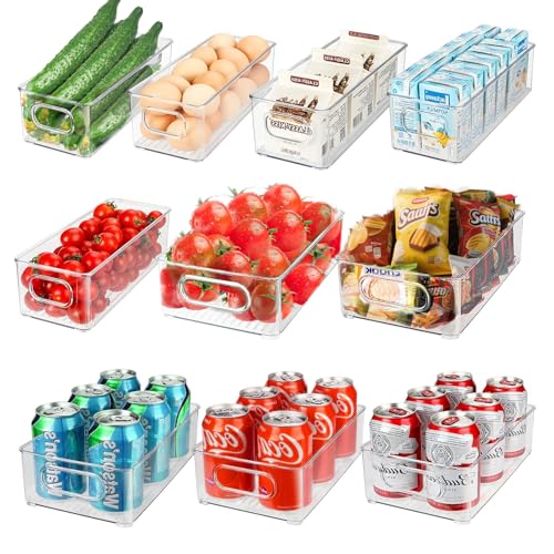 6Pcs Rangement Frigo avec Poignée, Conteneurs Organiser Plastique Transparent & Empilable, Boîte Organisateur pour Cuisines, Placards, Réfrigérateur,...