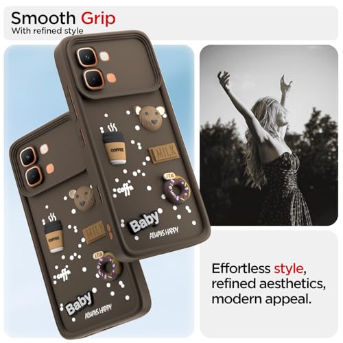 Image of Pikkme Back Cover for Infinix Note Edge 5G | 3D Bear Silicone Cute & Fun Coffee Cartoon | Full Body Protection Bumper Case (Brown)