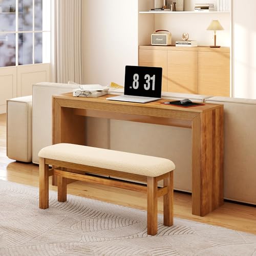 BFJDM Counter Height Bar Table Set for 2, Dining Table Behind Couch with Upholstered Bar Stool Fluted Bar Table Set for Kitchen, Living Room, Brown