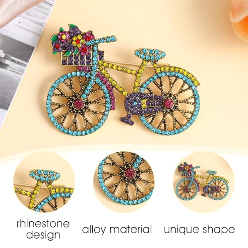 image for Piriuuo Bicycle Brooch Pin, Vintage Brooch Rhinestone Brooch Elegant C