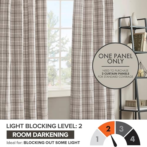 Image of Madison Park Anaheim Cabin Plaid Curtain Window, Thermal Insulated Fleece Lining, Living Room Decor Room Darkening Drape for Bedroom, 1- Single Panel, 50x95, Rod Pocket & Back Tab, Brown (Pack of 4)