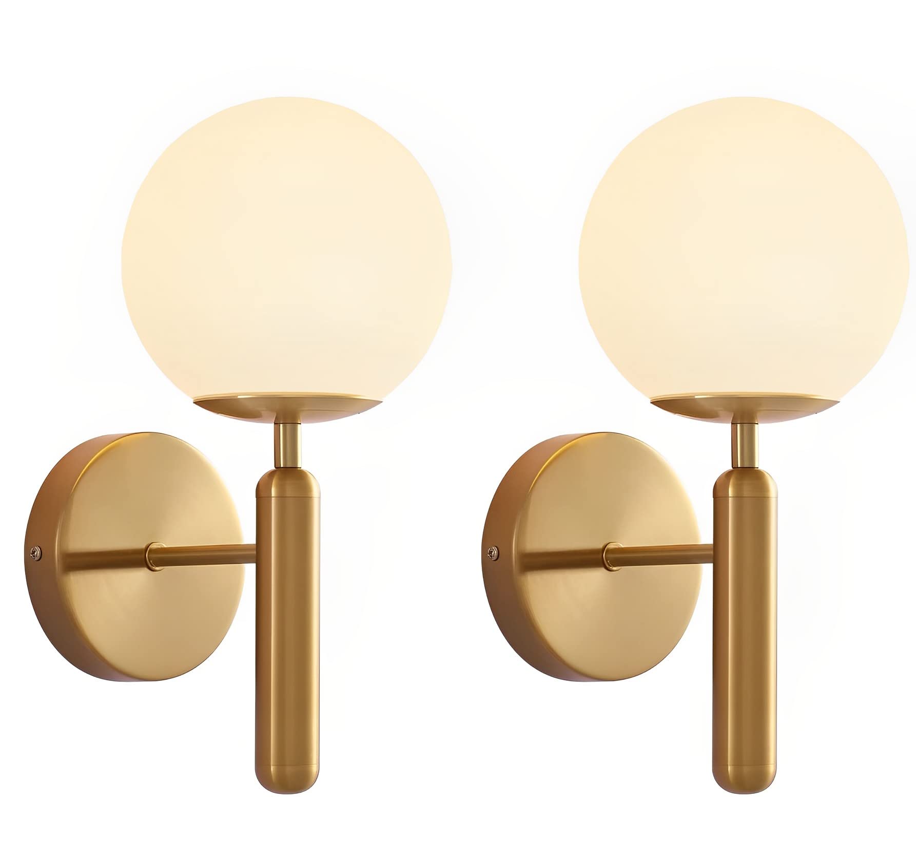 MESOVFCA Gold Wall Sconces Set of 2, Dimmable Modern Wall Mounted Lamp, Golden Mid Century Vanity Wall Light for Living Room Bathroom Bedroom Hallway
