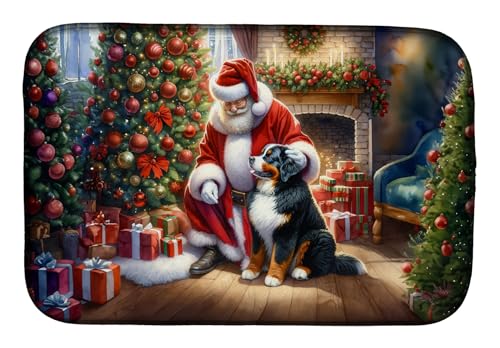 Caroline's Treasures DAC4071DDM Bernese Mountain Dog and Santa Claus Dish Drying Mat Absorbent Dish Drying Mat Pad for Kitchen Counter Dish Drainer Mat for Countertop, 14 x 21", Multicolor