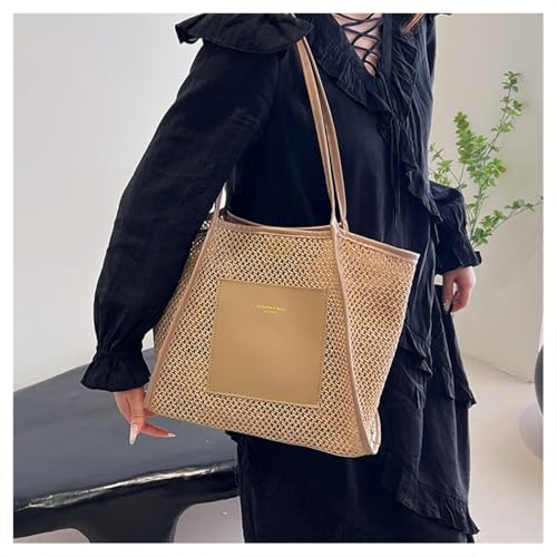 Shoulder Solid Color Straw Trendy Woven Handbag Women Brown3