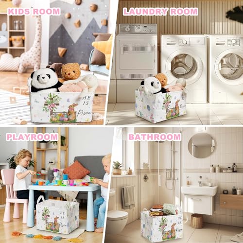 Image of Eggs Rabbit Easter Basket, Butterfly Bow Baby Gift Basket, Cross Flower Empty Toy Nursery Bin, Large Squarecanvas Laundry Hamper With A Waterproof PECoating, Foldable girlsToy Clothes Bins for Bedroom