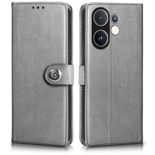 Image of WOW IMAGINE Shock Proof Flip Cover Back Case for Vivo V60 5G | V60e 5G | Vivo T4 Pro 5G (Magnetic Button Flip Case | Wallet Pockets & Stand | Leather Finish | Stone Grey)