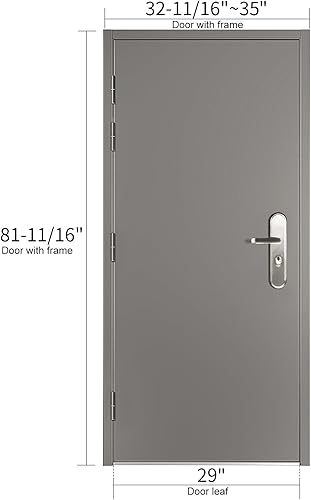 Miniatura 29 de VIZ-PRO Puerta de seguridad de acero de montaje rápido con marco y herrajes, gris lado derecho con bisagras hacia afuera, 32 11/16" - 35" ancho