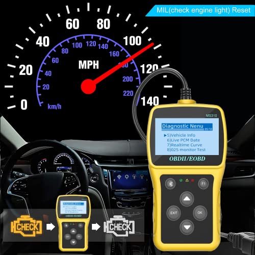 Jioaiwer Ms310 Obd2 Scanner Check Engine Fault Code Reader, Read Codes Clear Codes, View Freeze Frame Data, I/M Readiness Smog Check Can Diagnostic Scan Tool，Mobile Phone Monitoring Data，Yellow #TOP2