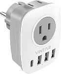 Brazil Adapter Plug, VINTAR Type N Plug Adapter with 1 USB C,3 USB Ports and 2 American Outlets,6 in 1 Brazilian Power Adapter for Canada to Brazil