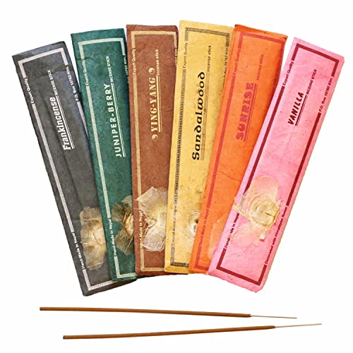 Himalayan Selection Räucherstäbchen Set 6x15 stück, Handgemacht in Nepal, Duftstäbchen Ohne Chemie, 100% natürlich & Bio
